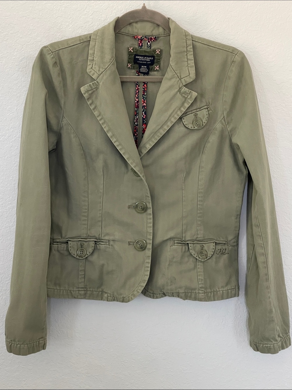 American Eagle Olive Green Military Blazer Jacket Women’s M Cotton
